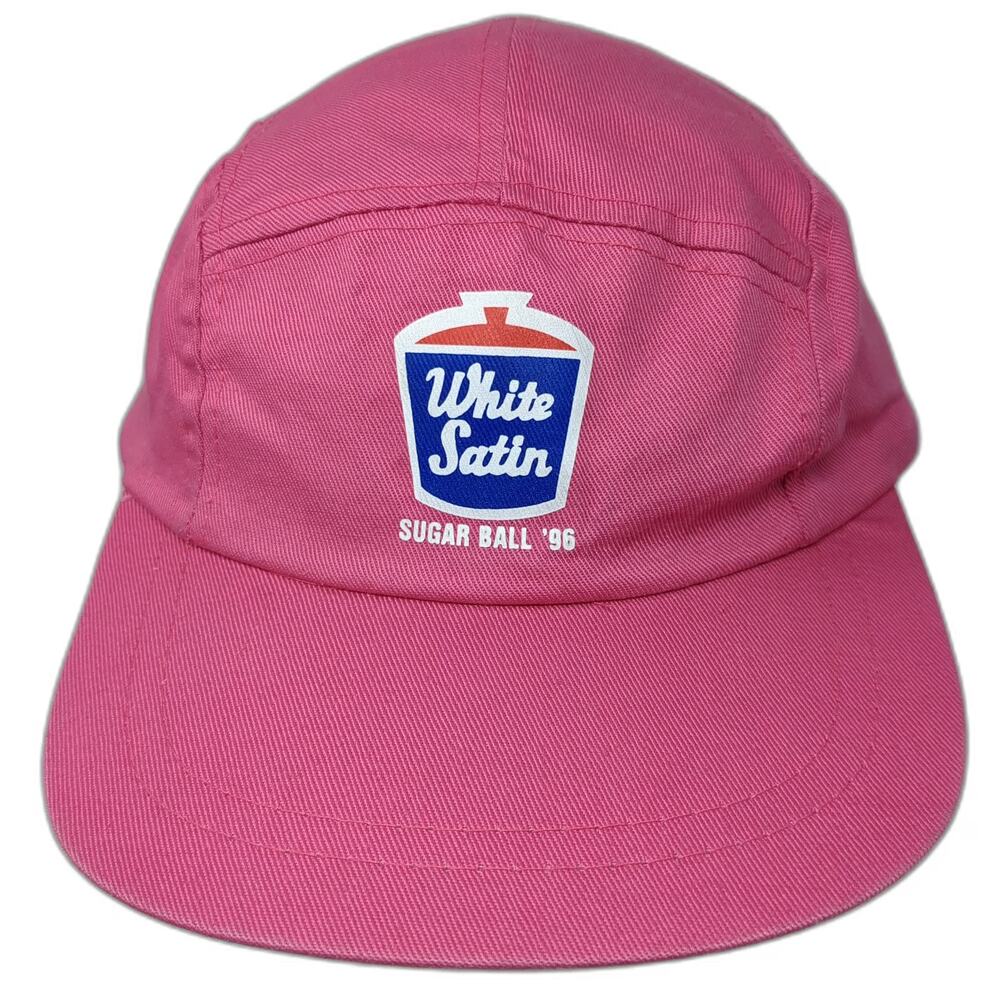 T.I. 5 Panel Pink White Satin Sugar Ball 96 Logo Slideback Camper Hat Vintage